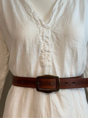 Vintage Rolfs Genuine Leather Brown Belt Brass Buckle Size Medium
